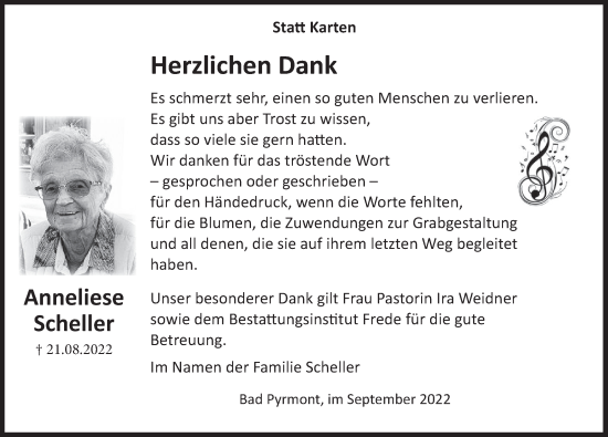 Traueranzeige von Anneliese Scheller von Deister- und Weserzeitung