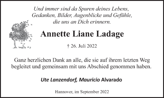 Traueranzeige von Annette Liane Ladage von Deister- und Weserzeitung