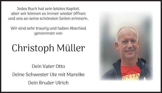 Traueranzeige von Christoph Müller von Deister- und Weserzeitung