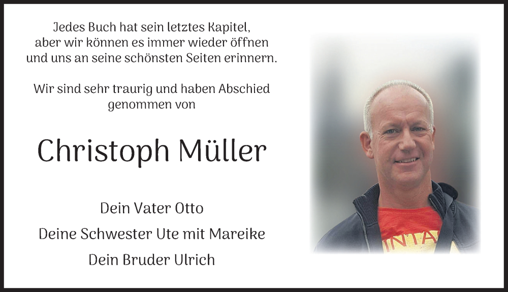  Traueranzeige für Christoph Müller vom 24.09.2022 aus Deister- und Weserzeitung