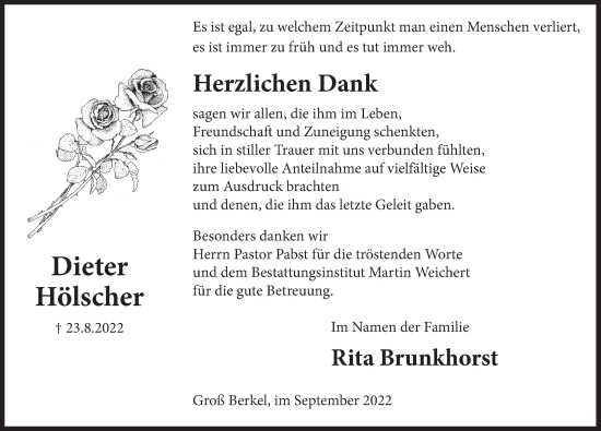 Traueranzeige von Dieter Hölscher von Deister- und Weserzeitung
