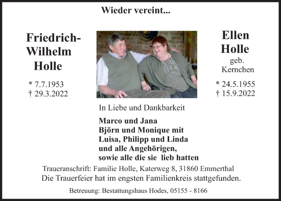 Traueranzeige von Ellen Holle von Deister- und Weserzeitung