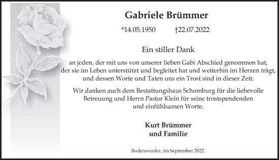 Traueranzeige von Gabriele Brümmer von Deister- und Weserzeitung