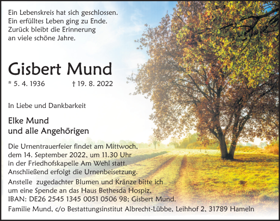 Traueranzeige von Gisbert Mund von Deister- und Weserzeitung