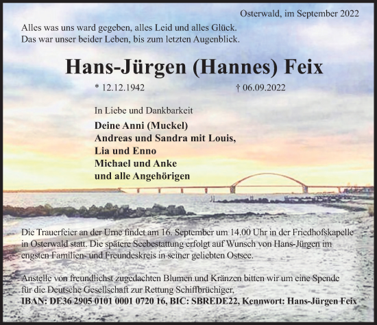 Traueranzeige von Hans-Jürgen Feix von Deister- und Weserzeitung