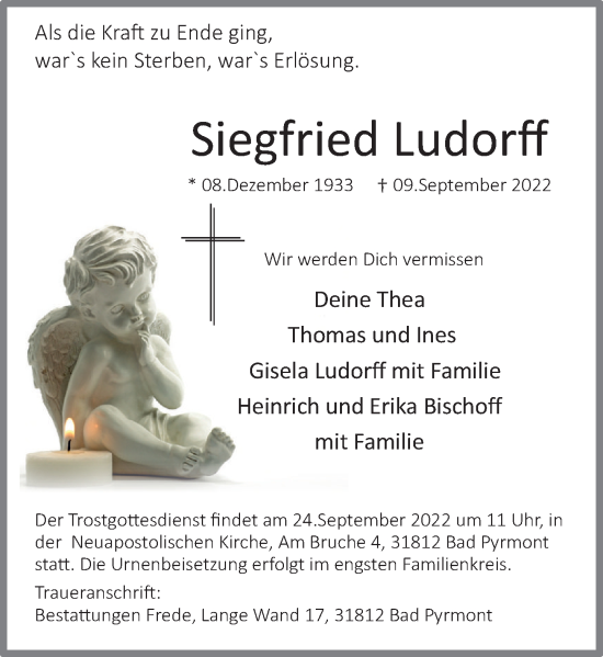 Traueranzeige von Siegfried Ludorff von Deister- und Weserzeitung