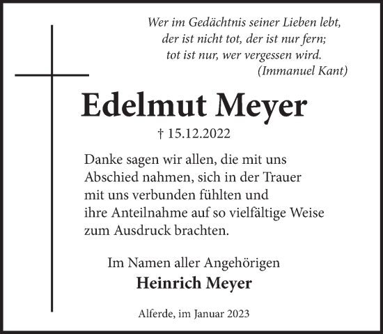 Traueranzeige von Edelmut Meyer von Neue Deister-Zeitung