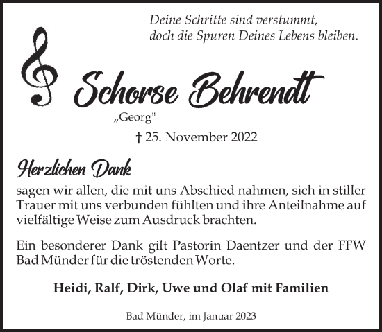 Traueranzeige von Georg Behrendt von Neue Deister-Zeitung