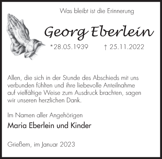 Traueranzeige von Georg Eberlein von Deister- und Weserzeitung