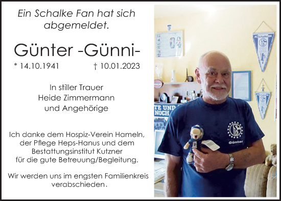 Traueranzeige von Günter  von Deister- und Weserzeitung