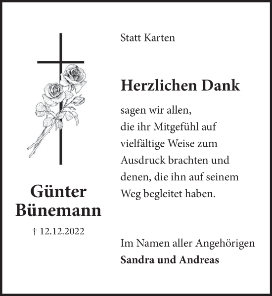 Traueranzeige von Günter Bünemann von Neue Deister-Zeitung