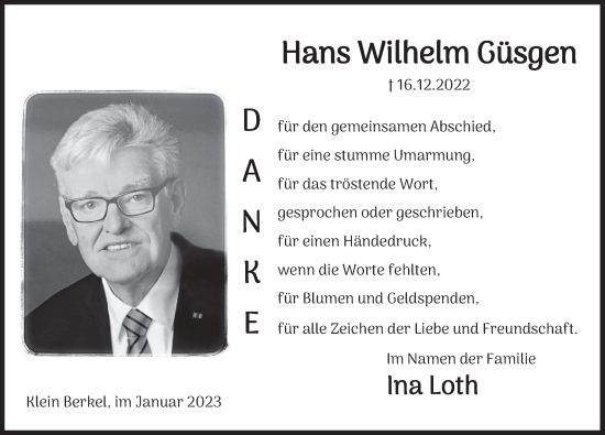 Traueranzeige von Hans Wilhelm Güsgen von Deister- und Weserzeitung