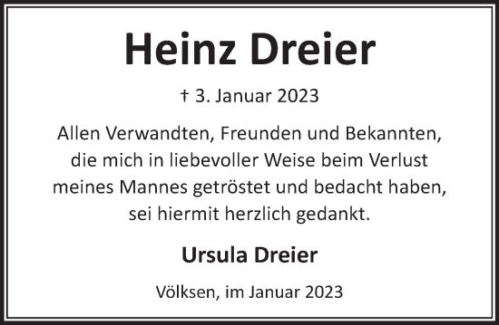 Traueranzeige von Heinz Dreier von Neue Deister-Zeitung