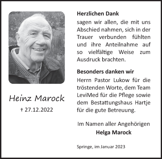 Traueranzeige von Heinz Marock von Neue Deister-Zeitung