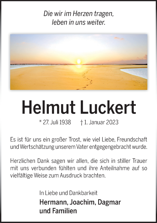 Traueranzeige von Helmut Luckert von Neue Deister-Zeitung