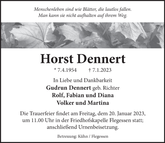 Traueranzeige von Horst Dennert von Neue Deister-Zeitung