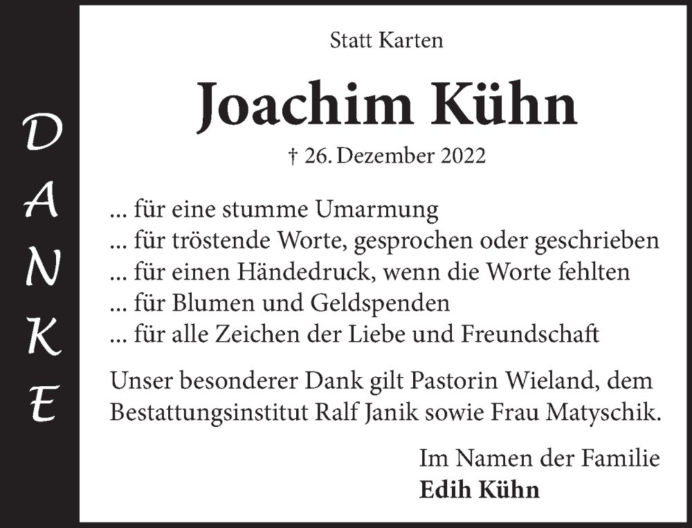  Traueranzeige für Joachim Kühn vom 28.01.2023 aus Neue Deister-Zeitung