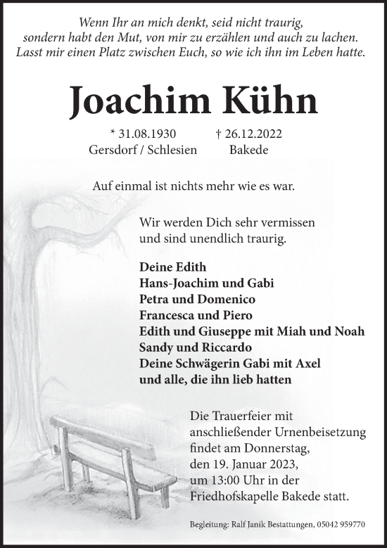 Traueranzeige von Joachim Kühn von Neue Deister-Zeitung
