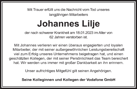 Traueranzeige von Johannes Lilje von Deister- und Weserzeitung