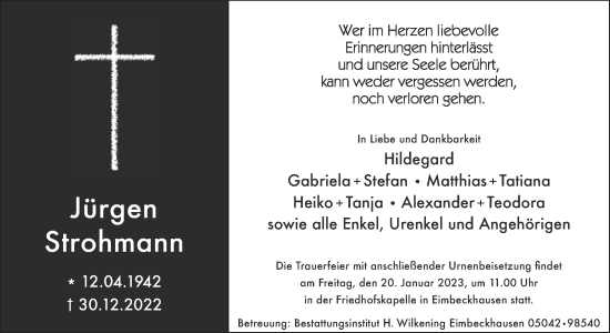 Traueranzeige von Jürgen Strohmann von Neue Deister-Zeitung