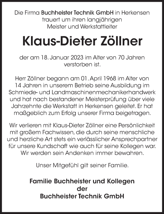 Traueranzeige von Klaus-Dieter Zöllner von Deister- und Weserzeitung