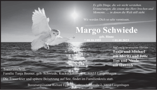 Traueranzeige von Margo Schwiede von Deister- und Weserzeitung