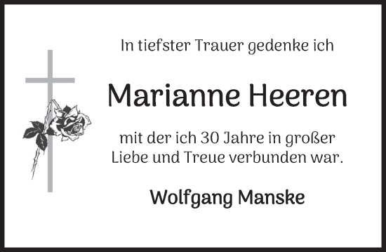 Traueranzeige von Marianne Heeren von Deister- und Weserzeitung