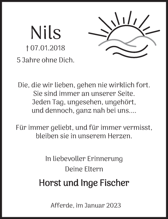 Traueranzeige von Nils  von Deister- und Weserzeitung