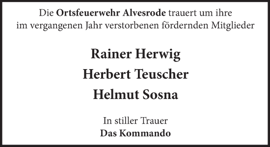 Traueranzeige von Rainer Herwig von Neue Deister-Zeitung