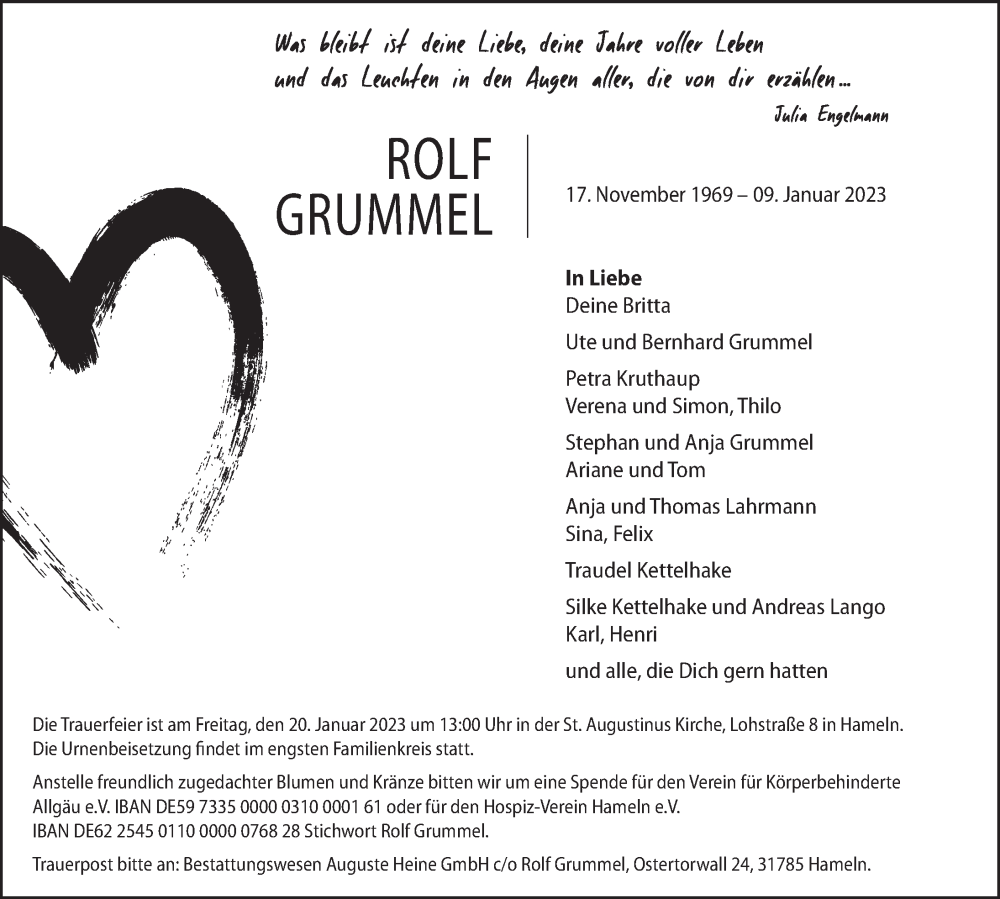  Traueranzeige für Rolf Grummel vom 14.01.2023 aus Deister- und Weserzeitung