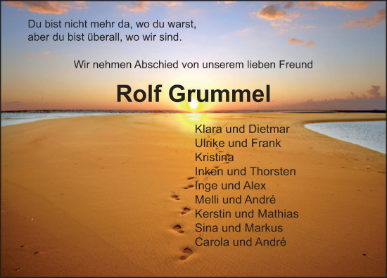 Traueranzeige von Rolf Grummel von Deister- und Weserzeitung