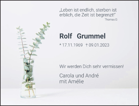 Traueranzeige von Rolf Grummel von Deister- und Weserzeitung