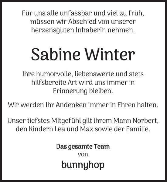 Traueranzeige von Sabine Winter von Deister- und Weserzeitung