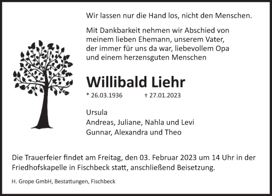 Traueranzeige von Willibald Liehr von Deister- und Weserzeitung