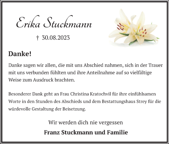 Traueranzeige von Erika Stuckmann von Neue Deister-Zeitung