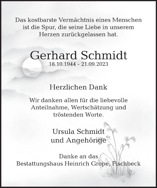 Traueranzeige von Gerhard Schmidt von Deister- und Weserzeitung