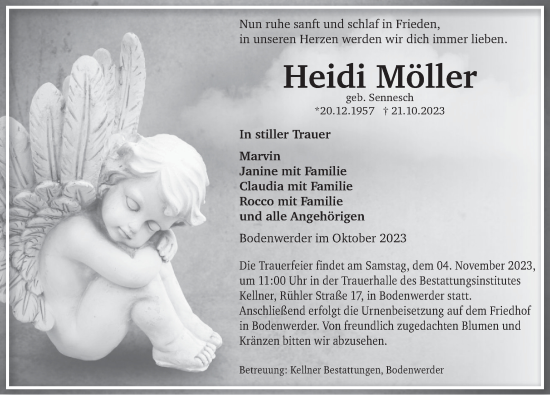 Traueranzeige von Heidi Möller von Deister- und Weserzeitung