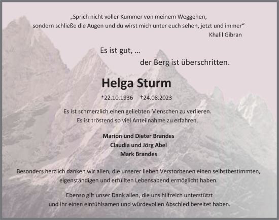 Traueranzeige von Helga Sturm von Neue Deister-Zeitung