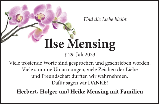 Traueranzeige von Ilse Mensing von Neue Deister-Zeitung