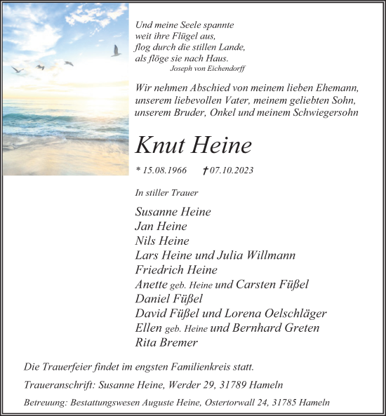 Traueranzeige von Knut Heine von Deister- und Weserzeitung