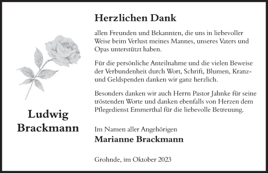 Traueranzeige von Ludwig Brackmann von Deister- und Weserzeitung
