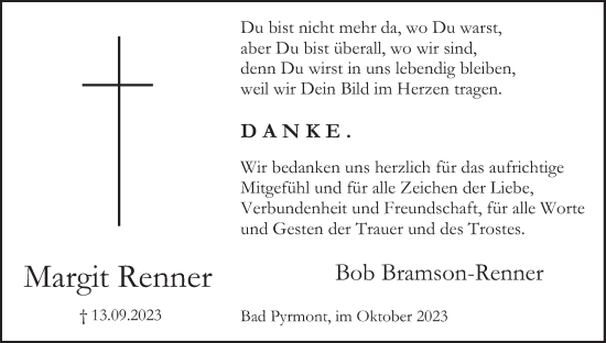 Traueranzeige von Margit Renner von Deister- und Weserzeitung