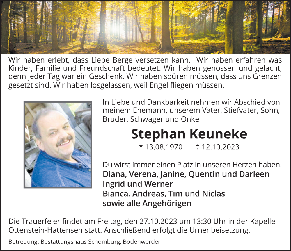  Traueranzeige für Stephan Keuneke vom 21.10.2023 aus Deister- und Weserzeitung