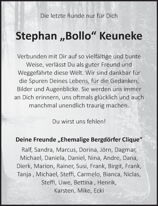 Traueranzeige von Stephan Keuneke von Deister- und Weserzeitung