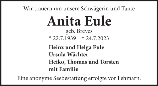 Traueranzeige von Anita Eule von Neue Deister-Zeitung