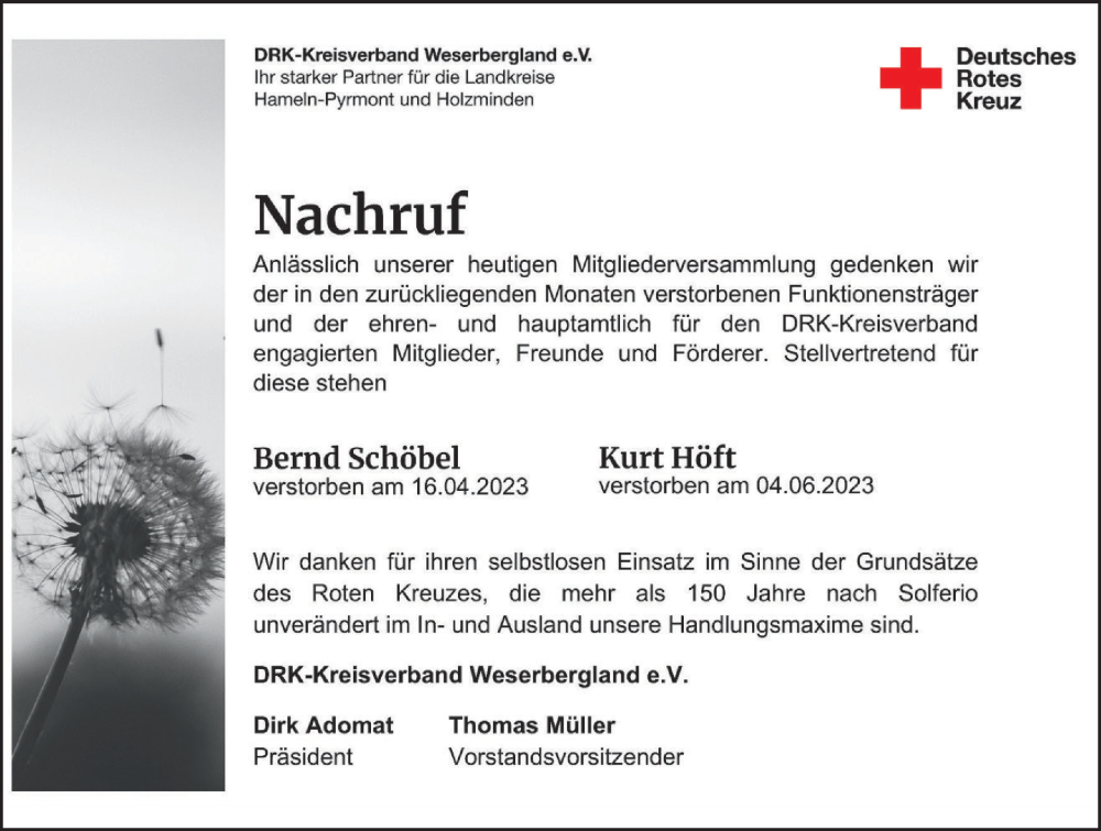  Traueranzeige für Bernd Schöbel vom 04.11.2023 aus Deister- und Weserzeitung