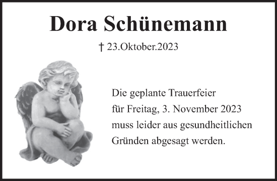 Traueranzeige von Dora Schünemann von Deister- und Weserzeitung