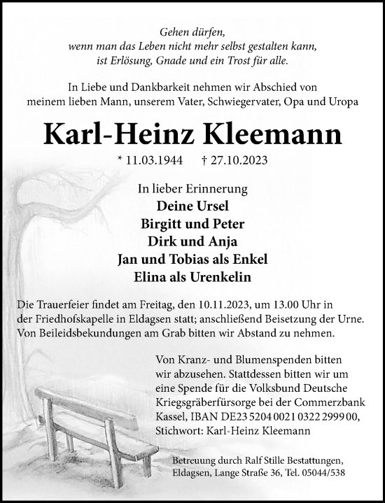 Traueranzeige von Karl-Heinz Kleemann von Neue Deister-Zeitung