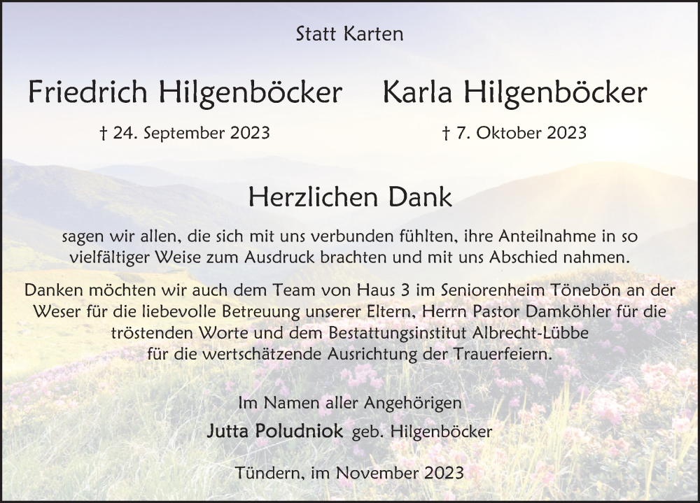  Traueranzeige für Friedrich Hilgenböcker vom 04.11.2023 aus Deister- und Weserzeitung