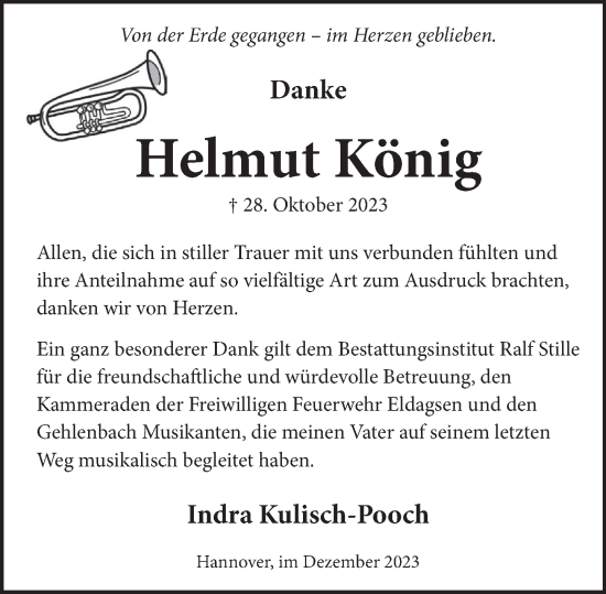 Traueranzeige von Helmut König von Neue Deister-Zeitung